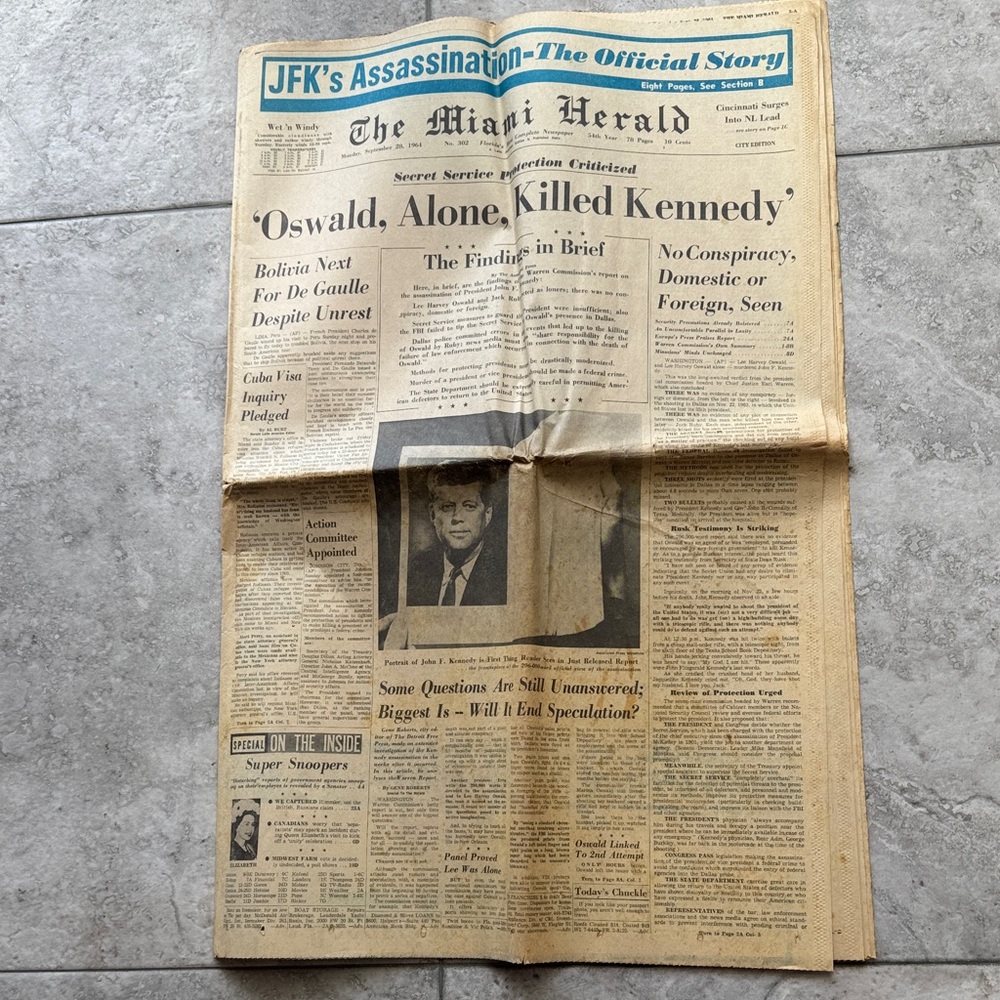 JFK’s Assassination - Official Story 1964 Miami Herald John F. Kennedy